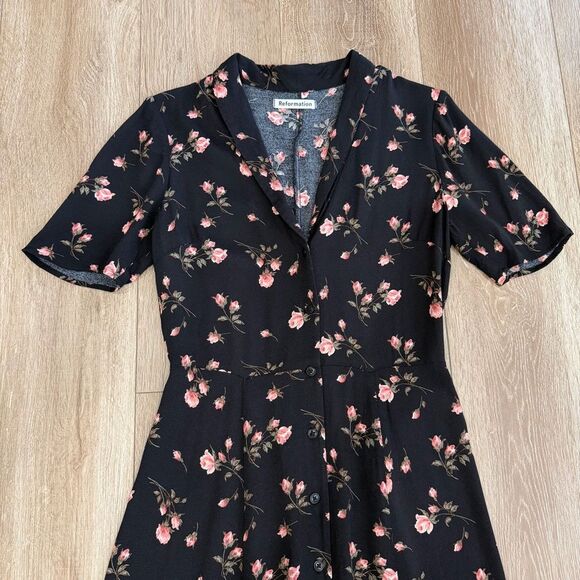 S O L D : Reformation Size 8 Rocki Collared Midi Dress Romy Rose Floral Print - Picture 8 of 14